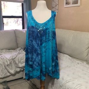 Bohemian style blue tie dye cotton dress
